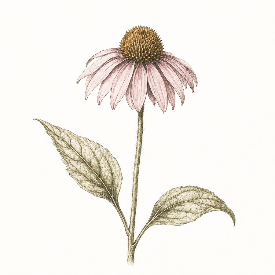 Ink field sketch of a coneflower, from the studio notebook